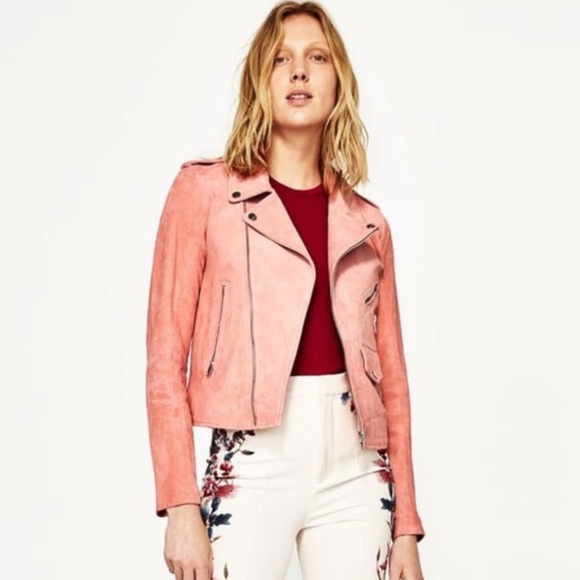 Zara pink suede biker jacket - Picture 1 of 8